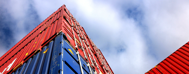 red and blue containers stacked