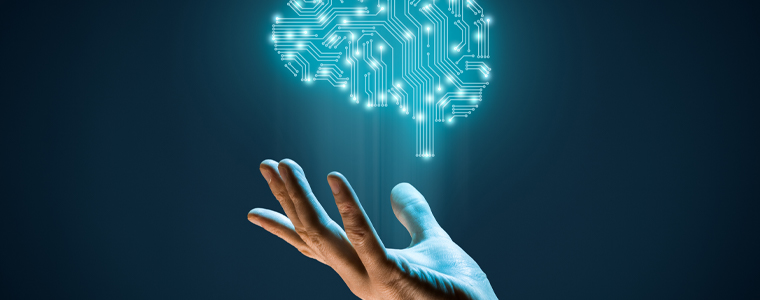 hand with digital ai in supply chain brain