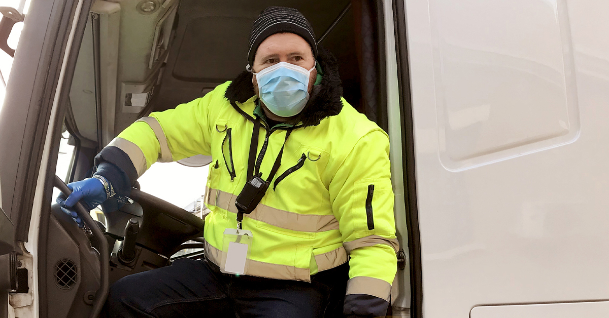 Delivery driver in mask