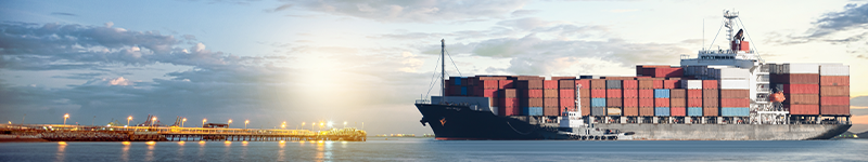 Cargo ship docked off port
