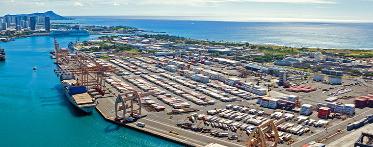 aerial view of the seaport in Honolulu